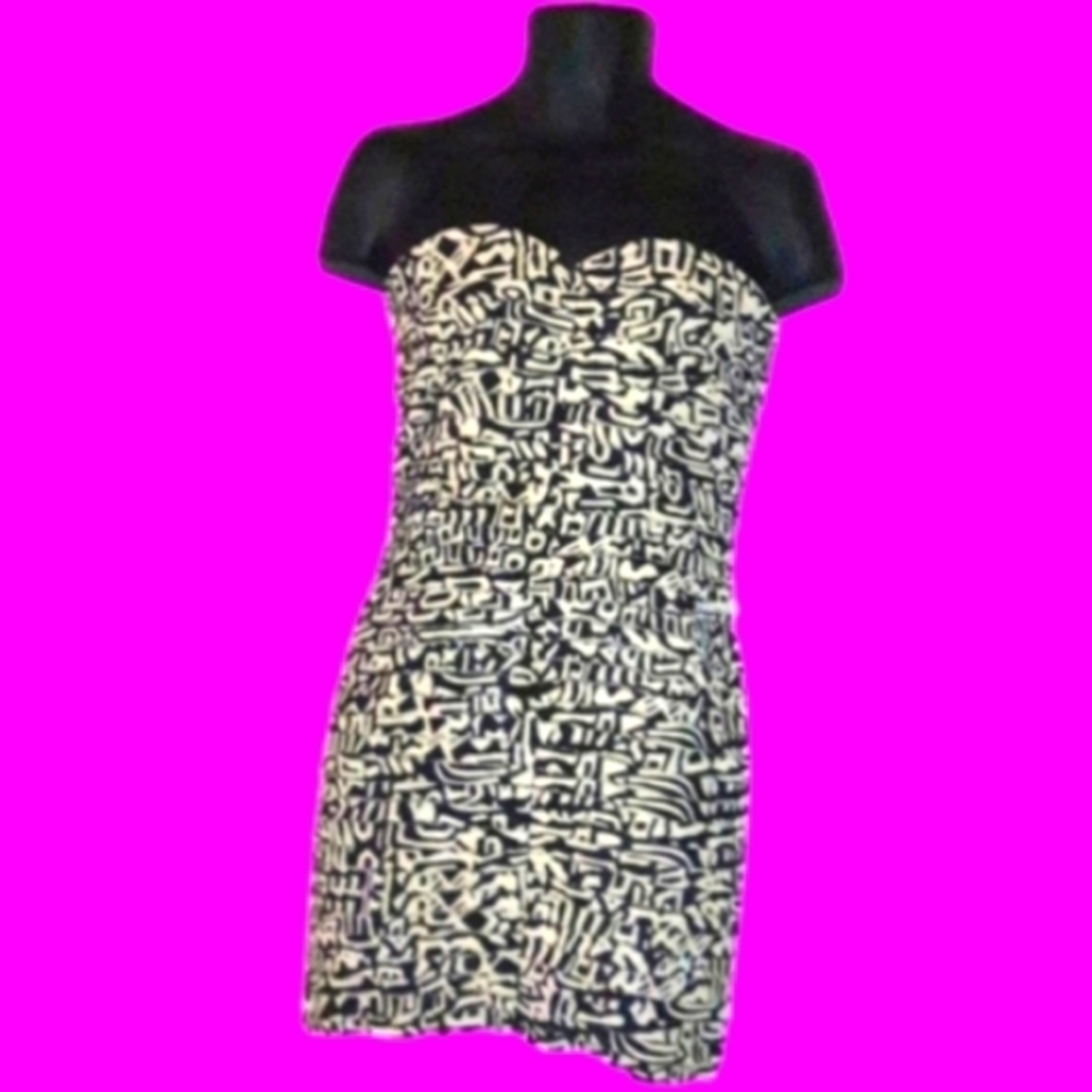 Silence + Noise Strapless Fitted Graphic Print Mini Dress, L